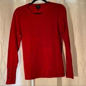 JM Collection Long Sleeve Crew Neck Snit Top Womens Size Small Red Color